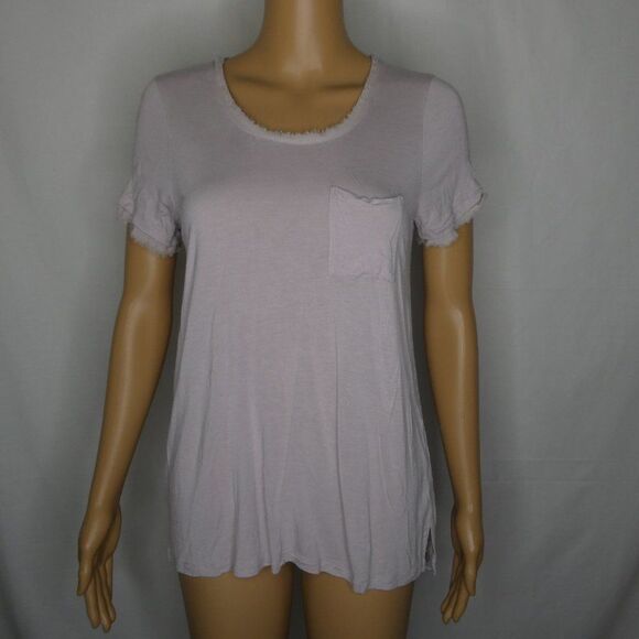 Vince Silk Contrast Scoop Neck Short Sleeve TShirt - Picture 1 of 11